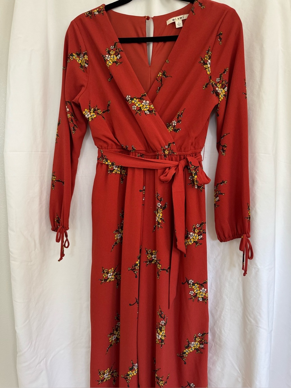 MIAMI Coral Red Wide Leg Floral Jumpsuit Size Small